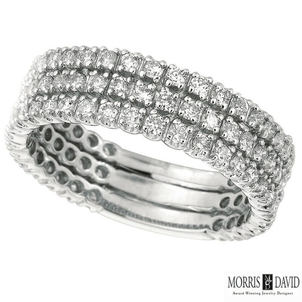 1.50 Carat Natural Diamond 3 Rows Ring Band